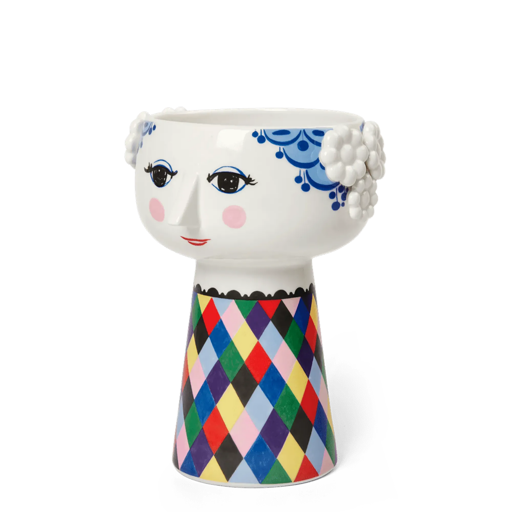Eksklusiv Bjørn Wiinblad x Tivoli Eva Vase med farverigt diamantmønster, håndmalede detaljer og design inspireret af Tivolis ikoniske univers.