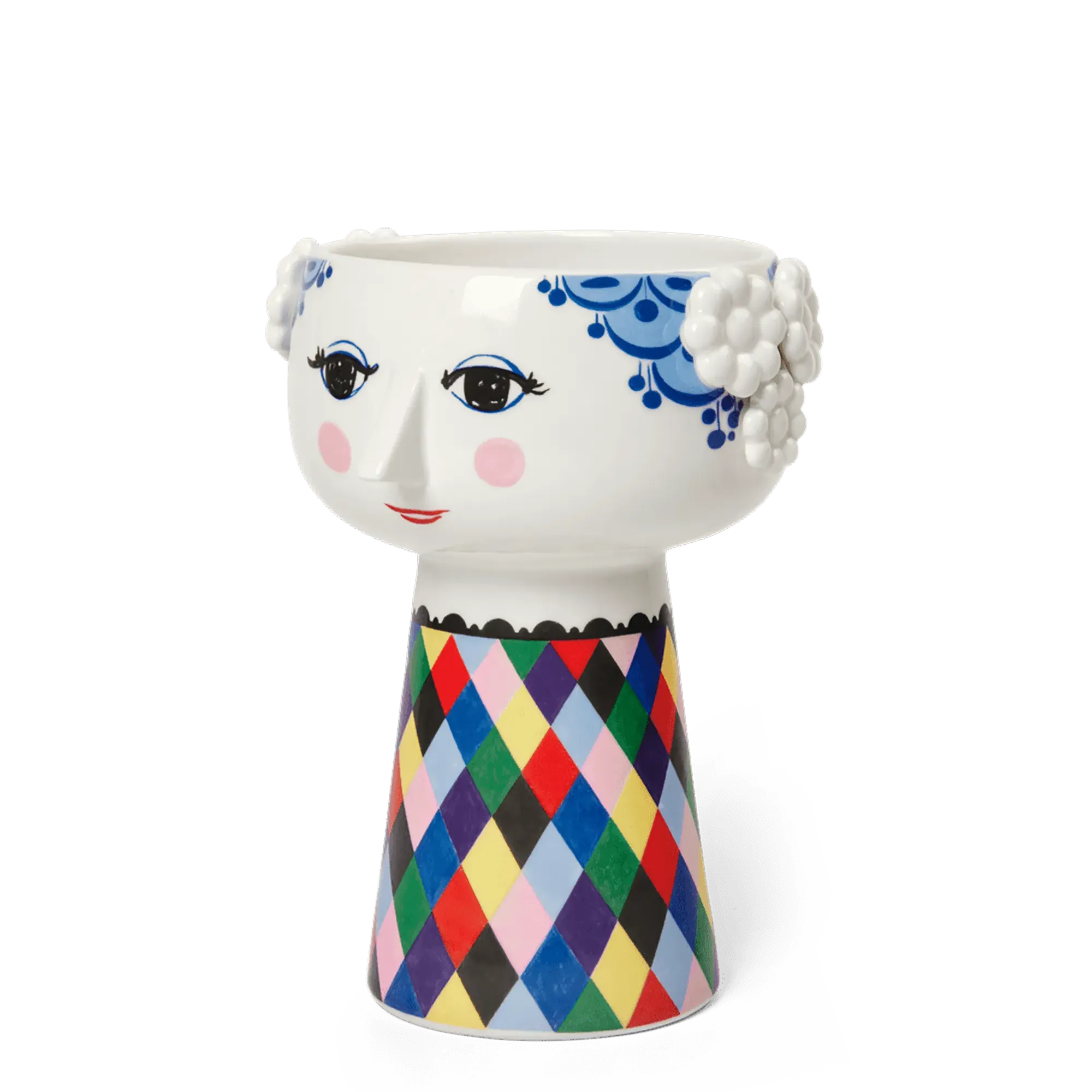 Eksklusiv Bjørn Wiinblad x Tivoli Eva Vase med farverigt diamantmønster, håndmalede detaljer og design inspireret af Tivolis ikoniske univers.