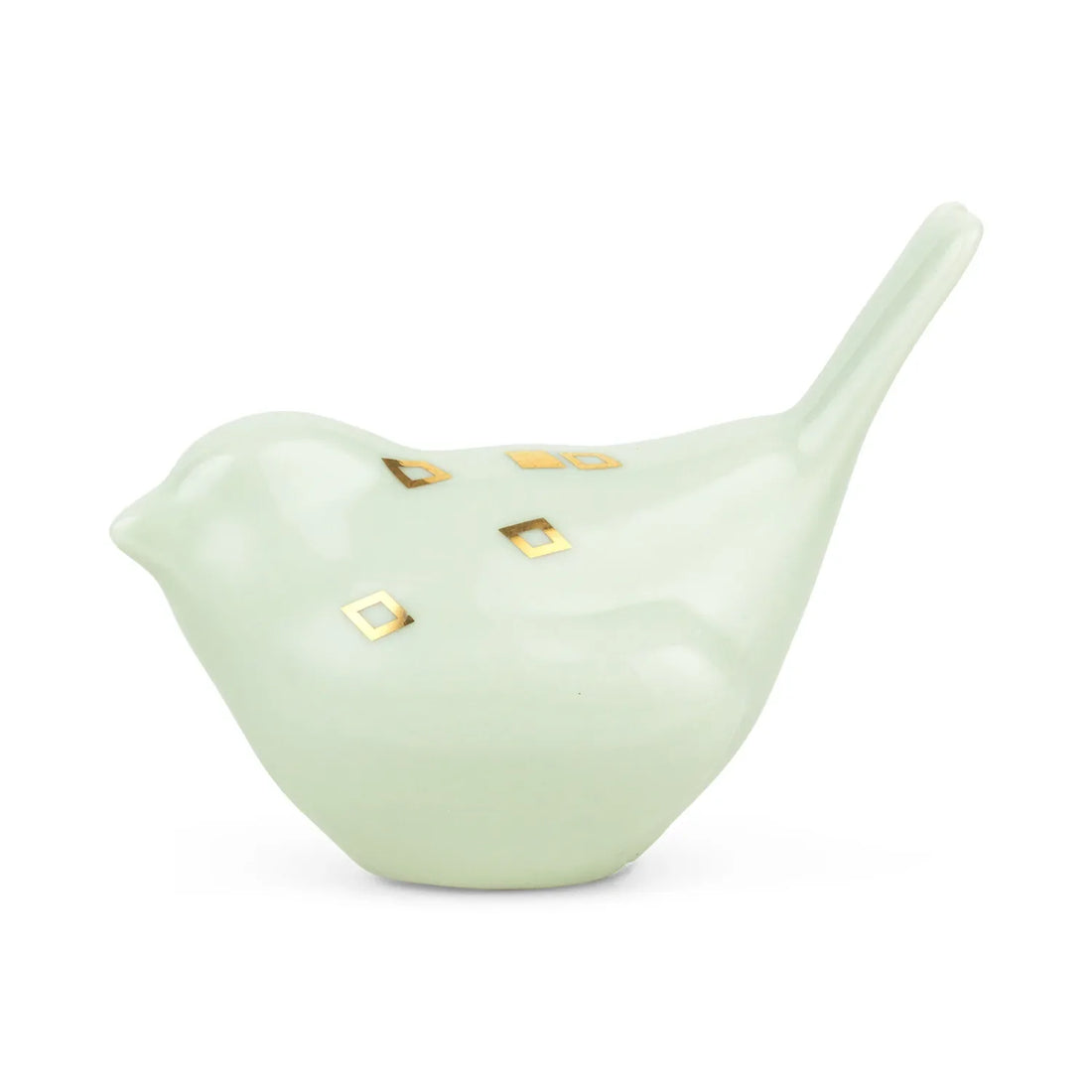 Harlequin porcelain bird with elegant gold diamond details, inspired by the beloved Tivoli pantomime character.