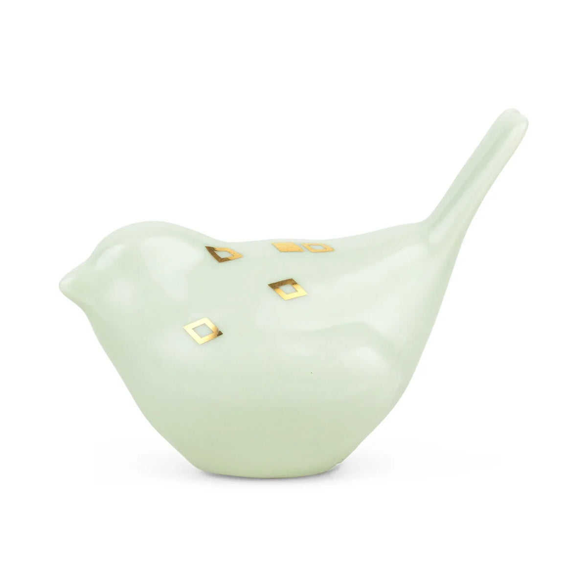 Harlequin porcelain bird with elegant gold diamond details, inspired by the beloved Tivoli pantomime character.