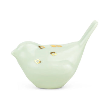 Harlequin porcelain bird with elegant gold diamond details, inspired by the beloved Tivoli pantomime character.