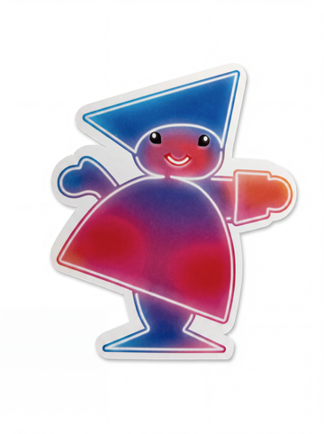 Little Tivoli Hikari Pjerrot-postkort med neoninspireret design i blå og pink nuancer, inspireret af Tivolis magiske Hikari-univers.