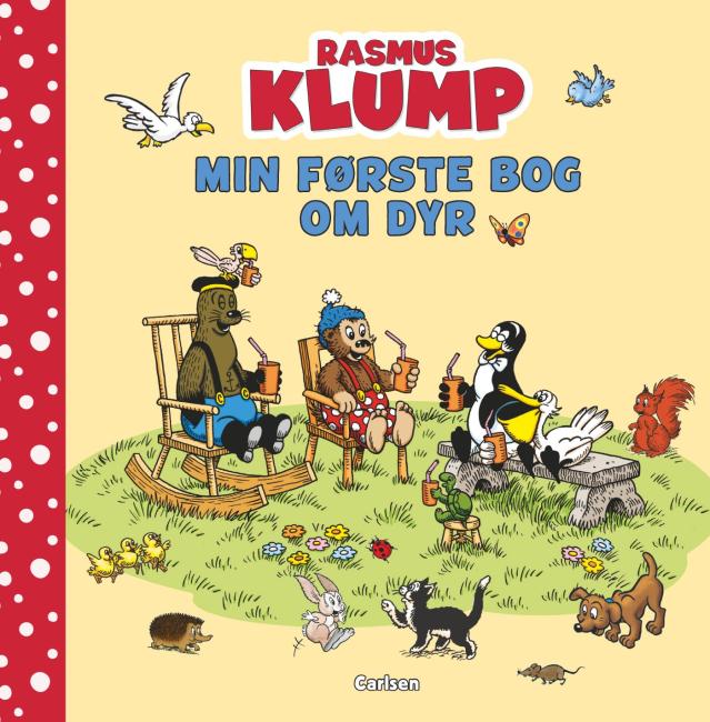 Rasmus Klump papbog om dyr for små børn med farverige illustrationer af Rasmus Klump, vennerne og mange forskellige dyr.