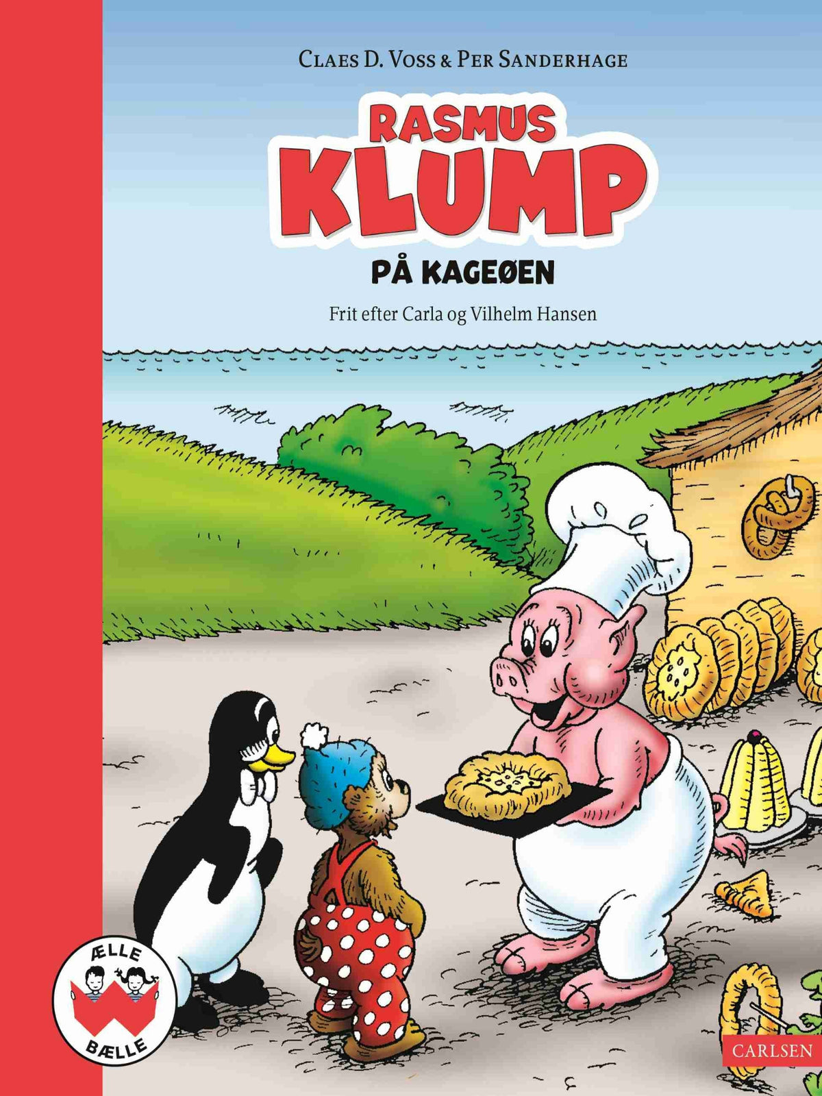 Forside på Rasmus Klump på Kageøen, børnebog om Rasmus Klump og Pingo, der besøger en bager på den hyggelige Kageøen.