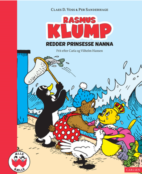 Forside på Rasmus Klump Redder Prinsesse Nanna, klassisk børnebog om eventyr, venskab og en spændende redningsaktion til søs.