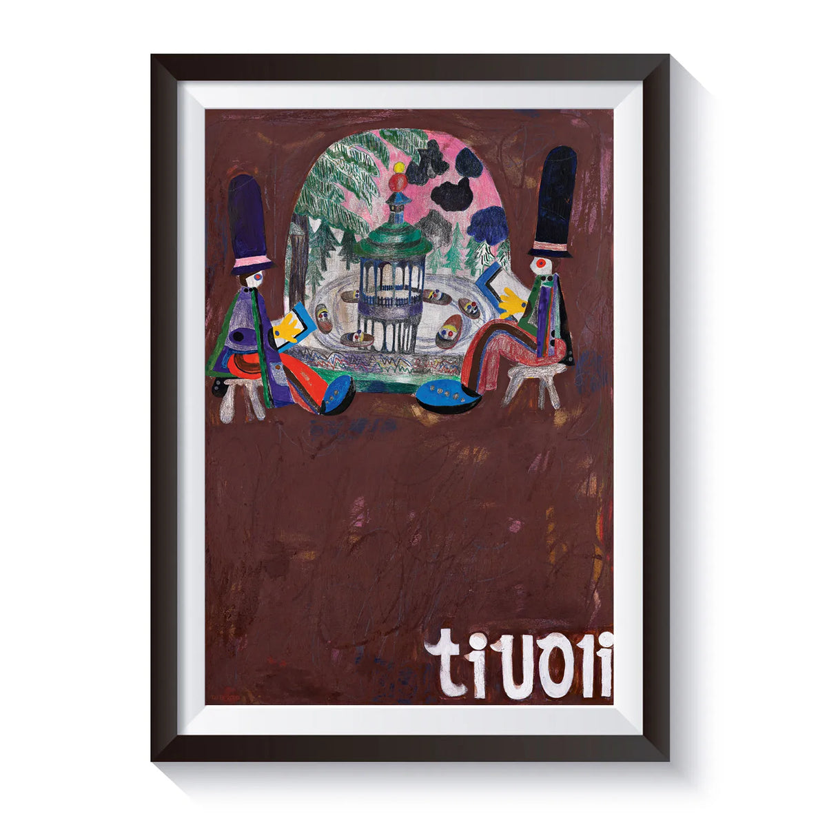 Tivoli-plakat af Tal R fra 2009 med Tivolisøen som centralt motiv. Plakaten viser den grønne søpavillon omgivet af både på vandet, set gennem en buet åbning flankeret af to fantasifulde figurer med høje sorte hatte. Motivet er udført i Tal R's karakteristiske farverige og poetiske stil med brune, rosa, grønne og blå nuancer.