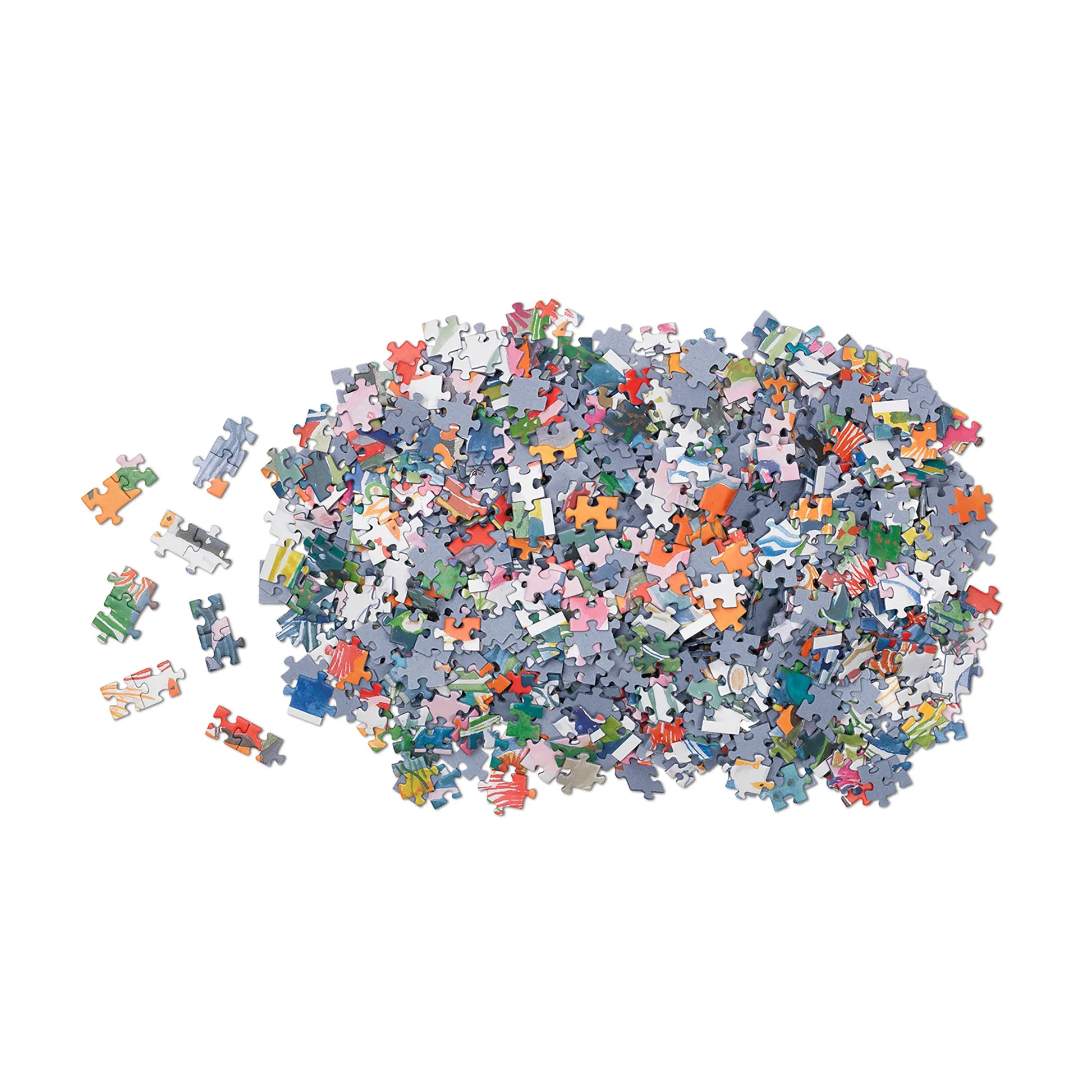 1000-piece The Little Mermaid jigsaw puzzle by Hans Christian Andersen, showing all puzzle pieces ready for assembly. A colorful fairy tale puzzle exclusive to Little Tivoli.