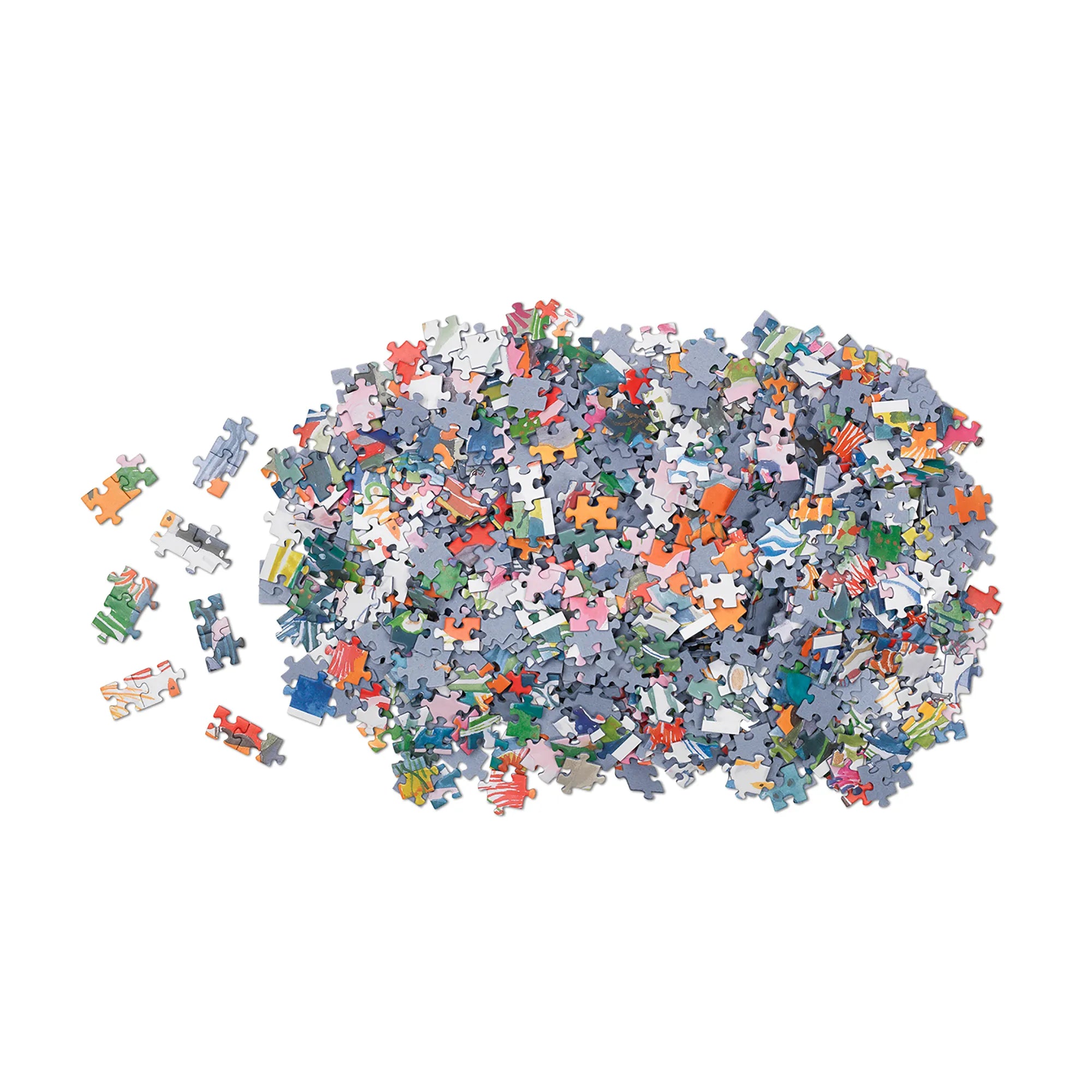1000-piece The Little Mermaid jigsaw puzzle by Hans Christian Andersen, showing all puzzle pieces ready for assembly. A colorful fairy tale puzzle exclusive to Little Tivoli.