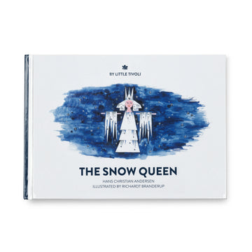 The Snow Queen children's book by Hans Christian Andersen, illustrated by Richardt Branderup, with a cover featuring the Snow Queen surrounded by snowflakes and icy blue tones.