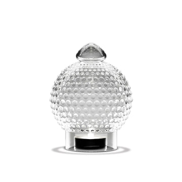 Klar Tivoli glaskuppel inspireret af Michael Bangs ikoniske lampedesign fra 1967, udført i glas med karakteristisk knopstruktur og plads til fyrfadslys.