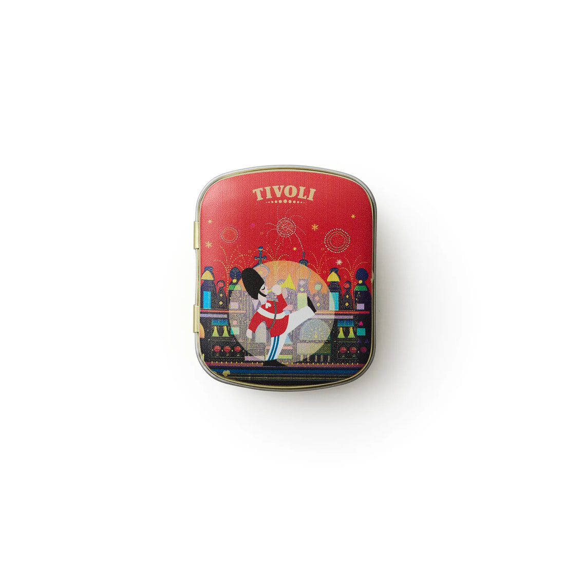 Tivoli Mints mintpastiller i flot metaldåse med motiv af Tivoli-Garden, historiske Tivoli-bygninger og dekorative detaljer. Praktisk souveniræske med friske mintpastiller inspireret af Tivolis traditionsrige univers